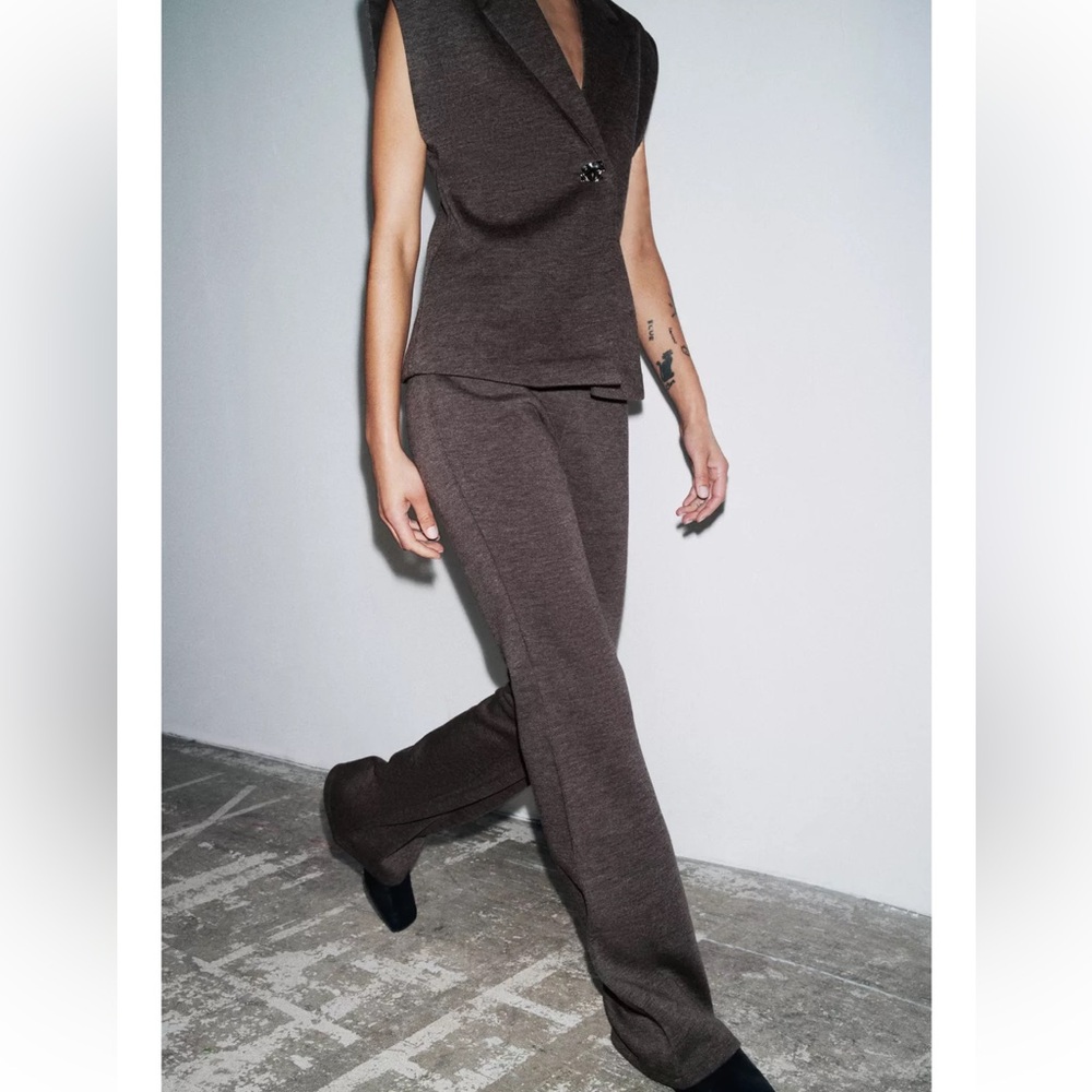 Zara Dark Brown Boot-Cut Knit Pants - Picture 10 of 11